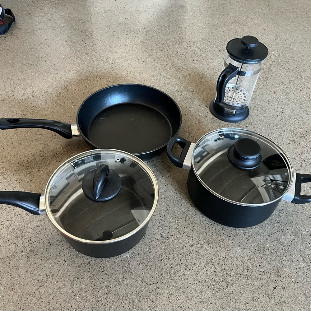 Black Cookware Set with French Press